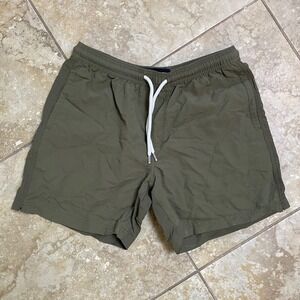 RSQ Mens Nylon Shorts Olive Green‎ Swim Trunks Drawstring Medium Casual